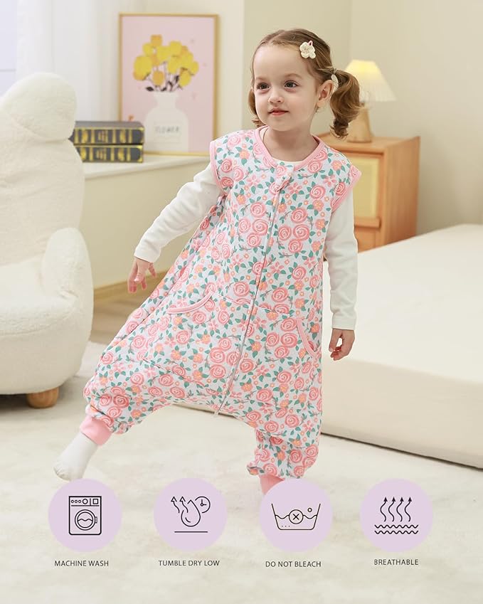 HOMEAL 1.0Tog Sleep Sack with Legs, Toddler Sleep Sacks 12M-2T, Pink Rose