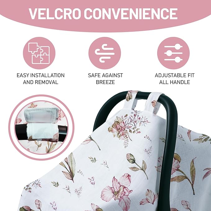 80S Muslin Car Seat Cover for Babies - Soft & Breathable Infant Carrier Canopy, Lightweight Sunshade for Summer, Universal Fit for Baby Boys & Girls