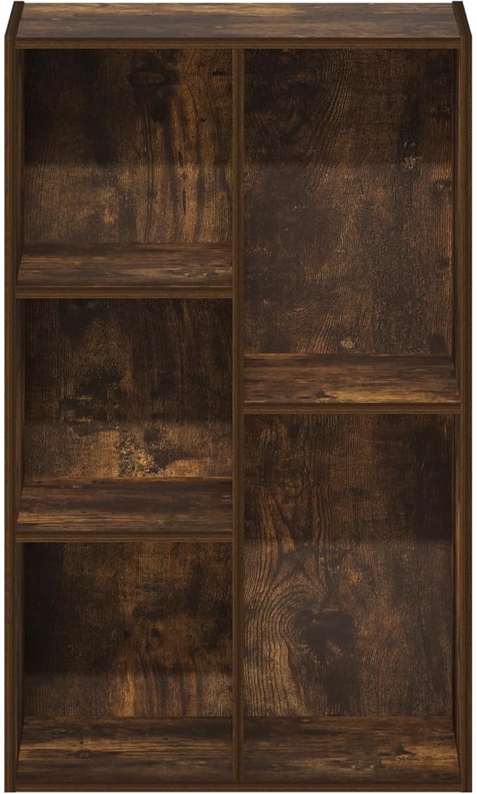Furinno Luder 5-Cube Open Shelf Bookcase, Bookshelf, Amber Pine