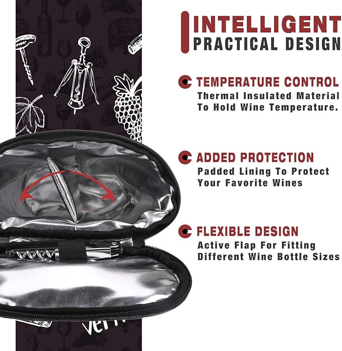 ALLCAMP 2 Bottle Wine Tote Carrier - Insulated Portable Padded Canvas Wine Bag for Travel, BYOB Restaurant, Wine Tasting, Party, Great Christmas Day Gift for Wine Lover，Black