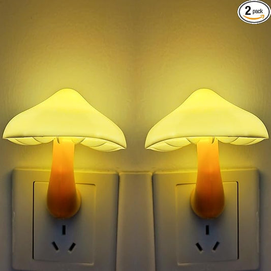 AUSAYE 2 Pack Sensor LED Night Light Plug in NightLight Energy Saving Wall Lamp Mushroom Night Lights for Bedroom, Bathroom,Toilet,Hallway,Kitchen,Kids,Adults Warm White