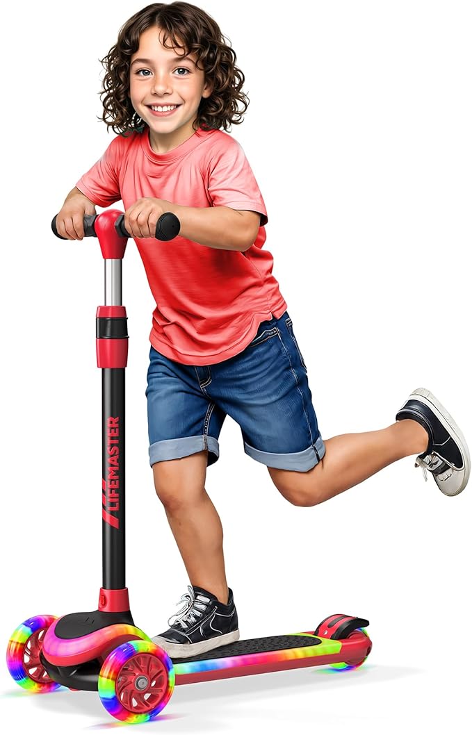 3-Wheel Kids Scooter with Multi-Color Lights on Deck & Wheels – 5-Height Adjustable Handlebar, Wide Anti-Slip Deck, Child Safety Certified, Boys & Girls Ages 3+ Supports Up to 150 lbs