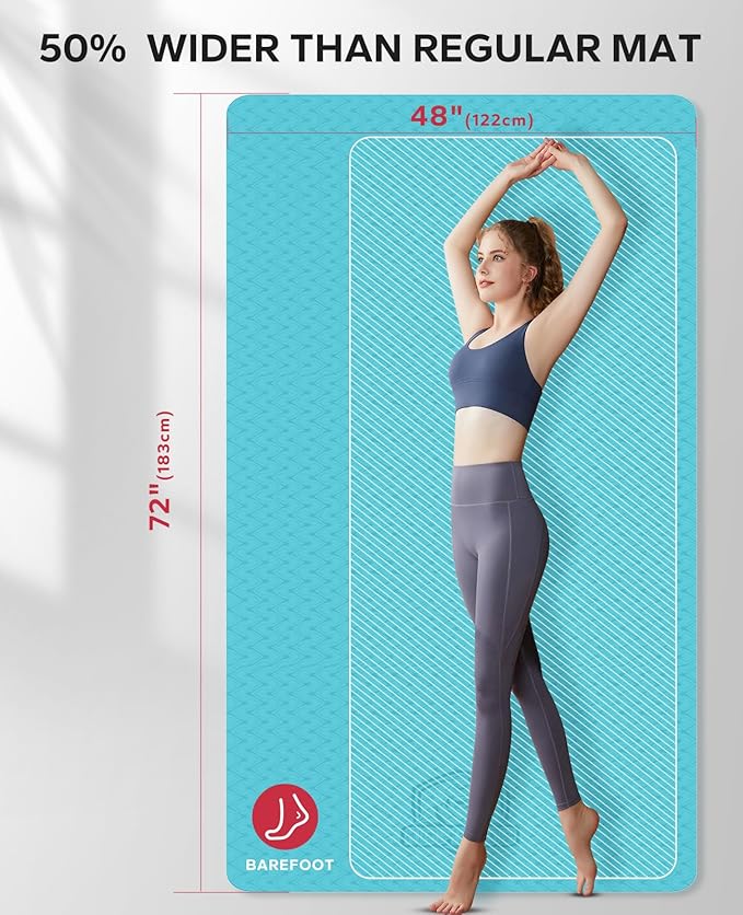 HAPBEAR Extra Large Yoga Mat - 72"x48"/78"x54", 1/4" & 1/3" Thick, Non-Slip, Durable, Eco-Friendly, Wide Exercise Mat for Home Workouts, Yoga, Pilates, Stretching, Meditation (Barefoot Exercise)