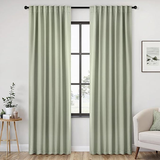 ANRODUO Sage Green Room Darkening Curtains 84 Inch Long 2 Panels Set Thermal Insulated Blackout Drapes with Hooks, Rings, Clips - Light Blocking & Soundproof, Soft Fabric Machine Washable