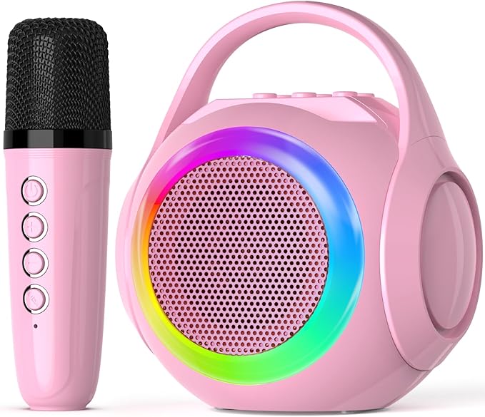 Hockvill Mini Karaoke Machine for Kids with Microphone, Bluetooth Toddler Karaoke Toy with LED Lights, Rechargeable Portable Speaker for Girls & Boys Ages 3-10, Children’s Day & Birthday Gift Ideas
