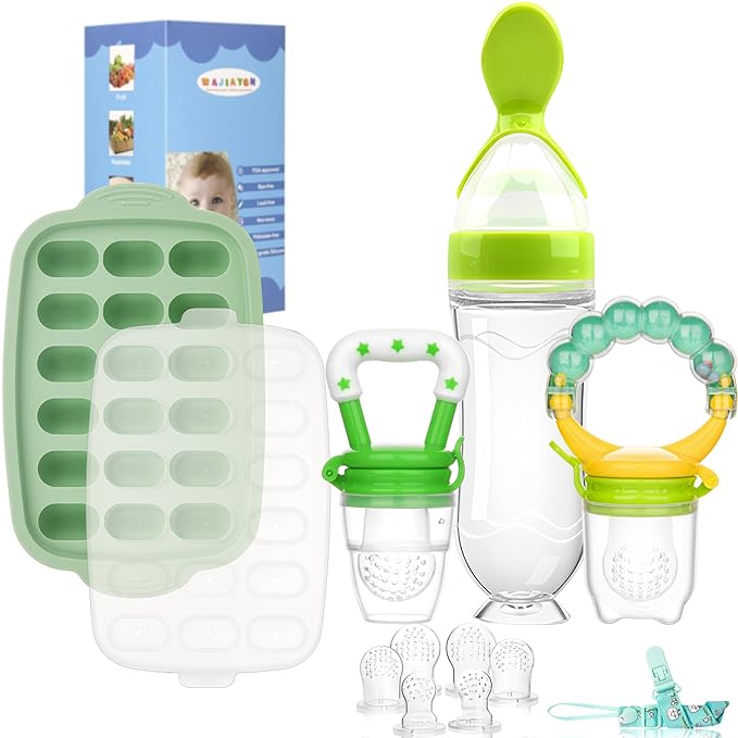 Baby Fruit Feeder & Baby Breastmilk Popsicle Molds-WAJIAYON Silicone Babies Food Freezer Tray Storage Containers, Infant Food Pacifier Feeder and Teether Infant Teething Feeders