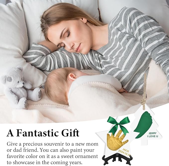 Baby Hand & Footprint Keepsake Kit - Personalized Handprint Footprint Ornament for Newborn Babies, New Mom Gifts, Baby Shower & Registry, Nursery Picture Frame, Pet Paw Print Ornament