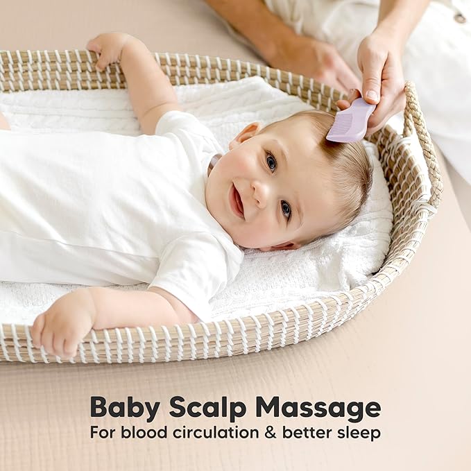 Baby Hair Brush and Comb Set for Newborn - Wooden Baby Hair Brush Set with Soft Goat Bristle, Baby Brush Set for Newborns, Baby Brush and Comb Set Girl, Boy, Toddler Cradle Cap Brush (Oval, Thistle)