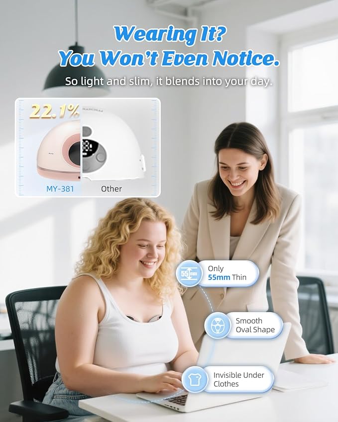 Hands Free Breast Pump MY-381 – Wearable Breastfeeding Pump, Rechargeable Electric Pump with Voice Prompts, 4 Modes & 12 Suction Levels – Portable, BPA-Free, Double Pack (White)