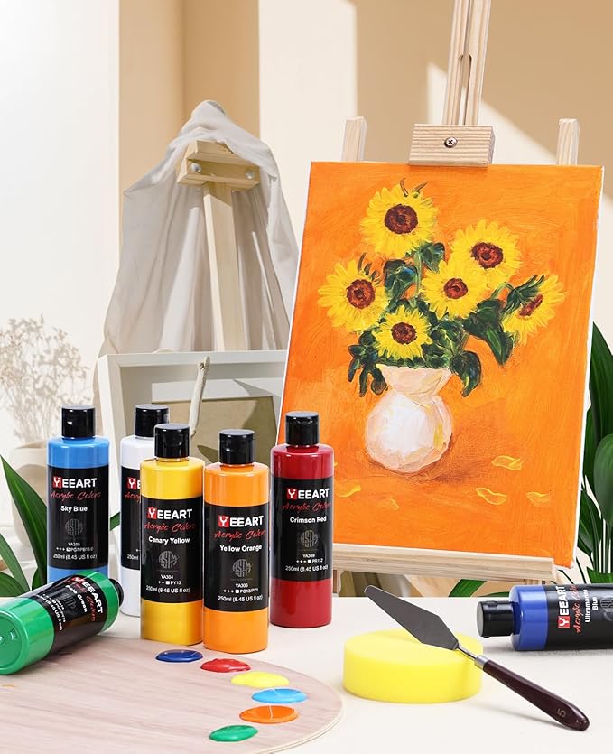 Acrylic Paint Set - 18 Colors, 8.45oz Large Bottles, Rich Pigmented Canvas Paint for Artists, Kids & Adults - Premium Non-toxic Art Supplies