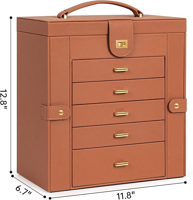 AKOZLIN Huge Jewelry Box Organizer Functional Large Leather Jewelry Storage Case for Women Girls Ring Necklace Earring Bracelet Holder Organizer with Mirror