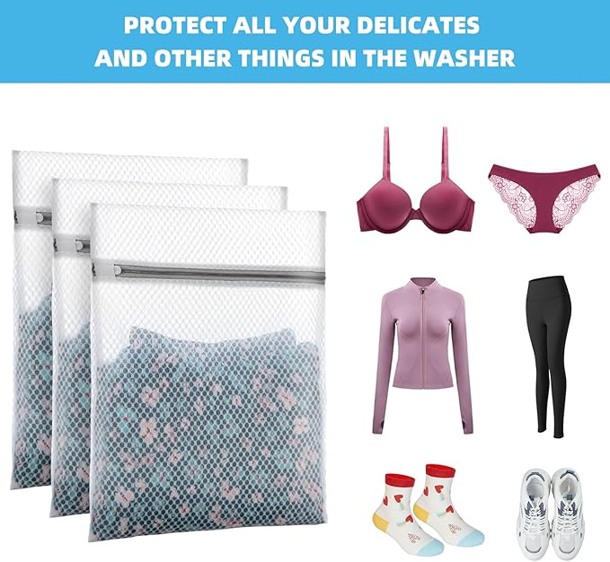6-Pack Honeycomb Mesh Laundry Bags for Delicates - 12x16 Inches Medium Washing Bags for Bras, Lingerie, Socks, Baby Clothes - Gentle Wash Protection with Zipper Closure (6 Medium)