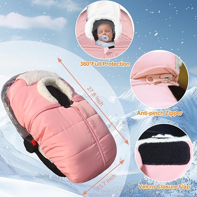 Fairy Baby Winter Car Seat Cover for Babies Carseat– Waterproof, Warm Car Seat Cover Baby – Universal Winter Cover for Back Seat, Infant Car Seat & Baby Carseat（Pink）