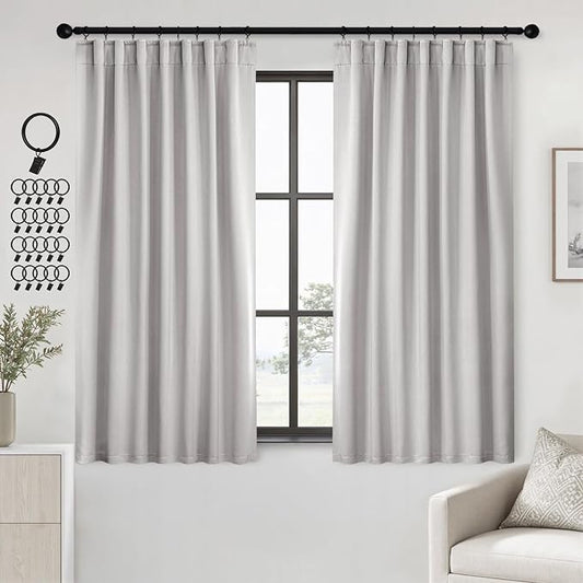 ANRODUO Back Tab Blackout Curtains for Bedroom Living Room, Rod Pocket Pinch Pleated Thermal Insulated Room Darkening Curtains 54 Inches Long 2 Panels, Greyish White, 42 x 54 Inch