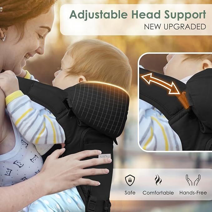 FRUITEAM Baby Carrier Newborn to Toddler 6 in 1 Hip Waist Stool with Head and Lumbar Support, Safety - Certified Hip Seat Carrier, Adjustable & Removable Baby Carrier for All Seasons, Black