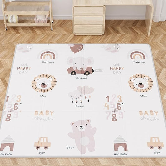 59x59 Baby Play Mat, Foldable Baby Mat for Floor Tummy Time and Crawling, Waterproof & Anti-Slip Reversible Portable for Toddler Infant