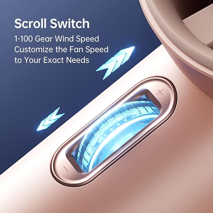 JISULIFE Portable Handheld Fan, Speed(1-100) Adjustable Turbo Mini and 3600mAh Battery Rechargeable Personal Fan, Digital Display, Gifts for Women Men Travel/Camping/Outdoor-Pink