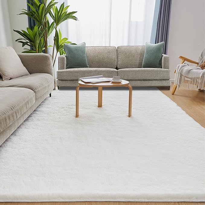 9x12 White Fluffy Plush Area Rug, Ultra Soft Bedroom Rug Indoor Carpet, Anti-Skid High Pile Luxury Rugs for Nursery, Kids Room, Playroom, Home Decoration