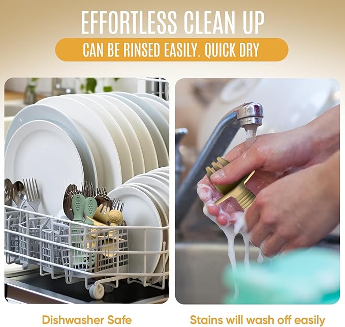 8pc Silicone Baby Spoons & Forks Set – Self Feeding Baby Utensils 6-12 Months – BPA Free, Dishwasher Safe – Toddler Cutlery (Turquoise/Pickle & Green/Yellow)