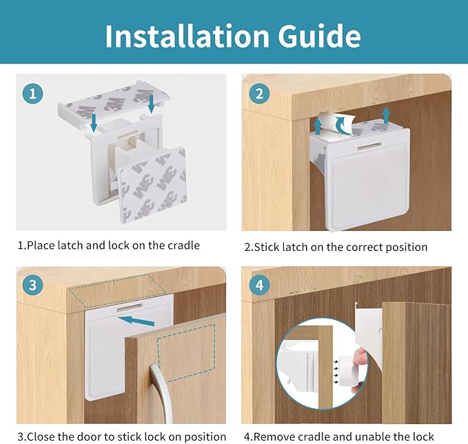 Adhesive Magnetic Cabinet Locks Baby Proofing for Cabinets & Drawers (40 Locks and 4 Keys)