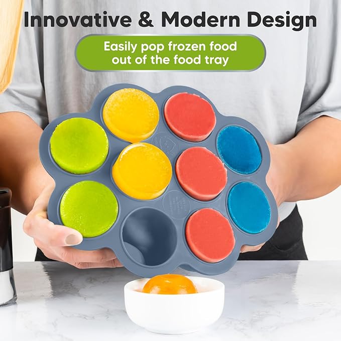 KeaBabies Silicone Food Freezer Trays with Lid, 2oz x 10 Pods Baby Food Storage Containers, Easy Puree Meal Prep, Breast Milk Silicone Freezer Molds, Dishwasher, Microwave Safe, BPA-Free (Slate)