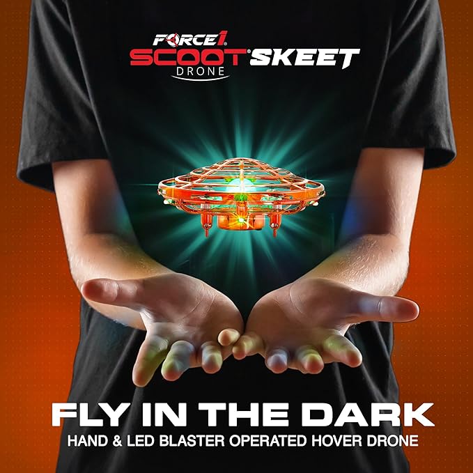 Force1 Scoot Skeet Mini Drone Electronic Shooting Game for Kids (Drone Only)- Hand Drones for Kids Compatible with Scoot Skeet LED Blaster, Electronic Target Game Indoor Flying Ball Drone Toy (Orange)