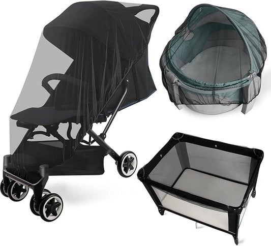 2 Pack Baby Mosquito Net for Stroller, Playard & Bassinet, Reusable Bug Net for Cradles, Carrier, Pack and Plays and Portable Mini Crib, Baby Playpen Mosquito, Black