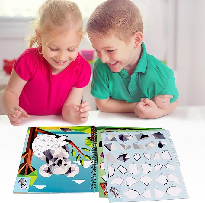 90shine 4PCS Crafts for Kids Ages 4-8 Sticker Paint Books Includes Dinosaur Marine Land Animals Multicolored Design Gifts Create 40 Pictures