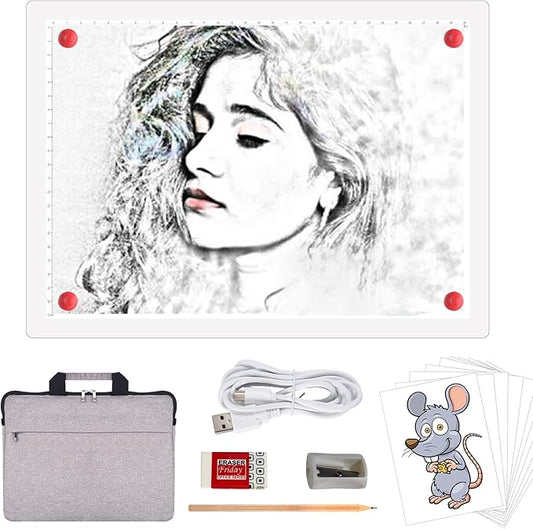 A4 Rechargeable LED Tracing Light Box with Carry Bag, ELICE Wireless Battery Powered Light Pad Artcraft Lightpad Cordless Light Board for Diamond Painting Drawing Sketching Weeding Vinyl (White)