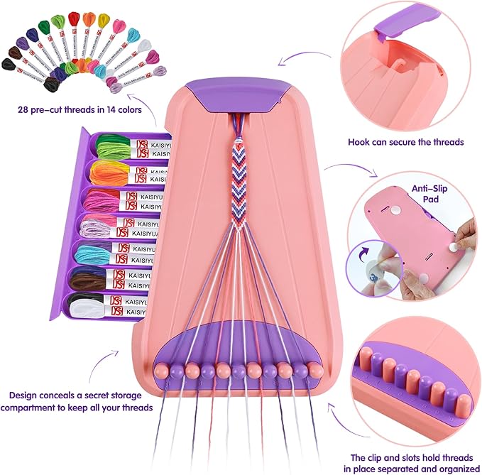 Arts and Crafts for Kids Ages 8-12,Friendship Bracelet Making Kit for Girl,Kids Jewelry Making Kit with 28 Pre-Cut Threads,Christmas Birthday Gifts for Ages 6 7 8 9 10 11 12 Year Old Pink/Purple