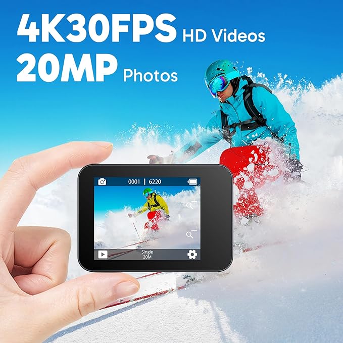 AKASO V50X Native 4K30fps WiFi Action Camera with EIS Touch Screen 4X Zoom 131 feet Waterproof Camera Support External Mic Remote Control (with Selfie Stick Tripod and Carry Bag)