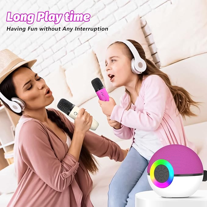 goopow Mini Karaoke Machine Speaker for Kids Adults, Portable Bluetooth Microphone Song Toys with LED Light, Best Chritmas Birthday Festival Gift for 3 4 5 6 7 8+ Year Old Girls Boys (Hotpink-2MIC)