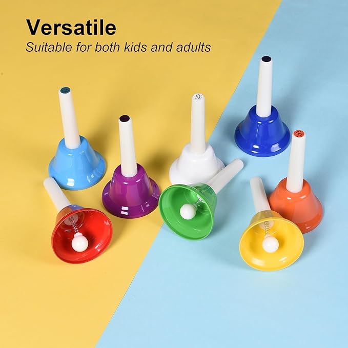 8 Note Hand Bells for Kids Adults, Colorful Merry Handbells Set Musical Instruments