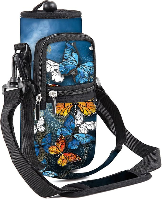 25/32/40/64oz Water Bottle Bag Holder Carrier-Insulated Crossbody Sling Case Sleeve with Strap & Pockets for Men Women Gym Cycling Travel Walking Hiking Camping