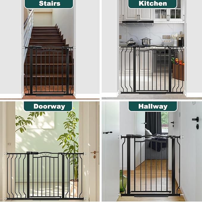 62.5"-71.6" Extra Wide Baby Gate for Doorways No Drill, Pressure Mounted Dog Gate Indoor, Walk Thru Pet Gate for Cat Dog Child,Pet Gates for The House Doorway Black