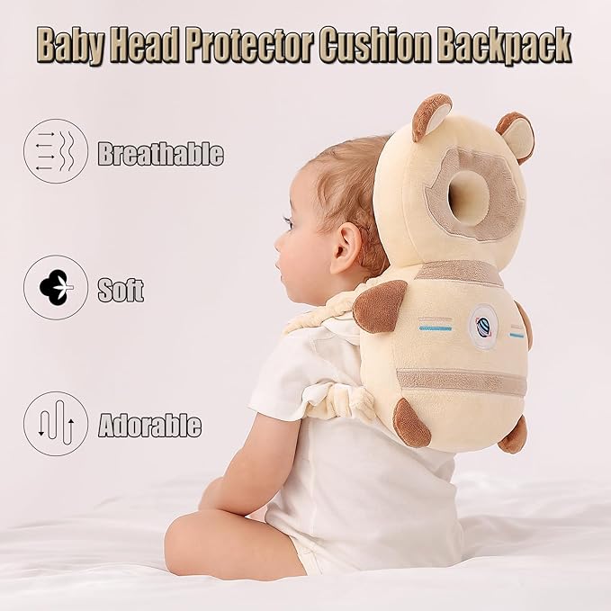 Feidoog Baby Head Protector Cushion Backpack with 3 Knee Pads for Walking & Crawling,Khaki Astronauts