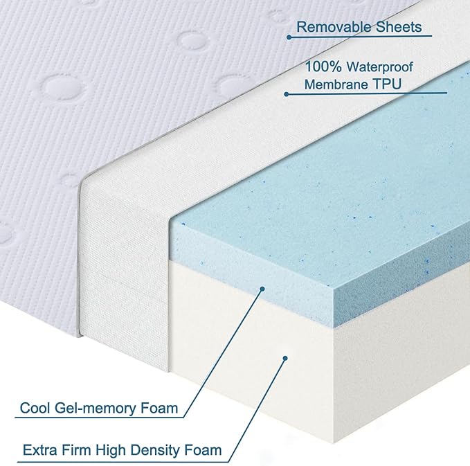 Baby Bassinet Mattress Pad, 47" x 23.6" x 2" Dual Sided Gel Memory Foam Mattress with Breathable Removable Soft Cover Fit for ADOVEL/BabyBond/ELEMARA Bassinet Bedside Crib