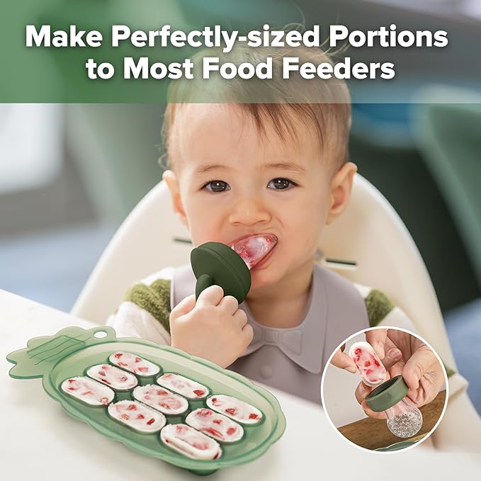 Haakaa Silicone Nibble Freezer Tray -Breastmilk Teething Popsicle Mold - Baby Fruit Food Feeder Teether Tray - Baby Food Maker - Ice Cube Tray - 4 Months+ Babies - BPA Free Silicone -Green