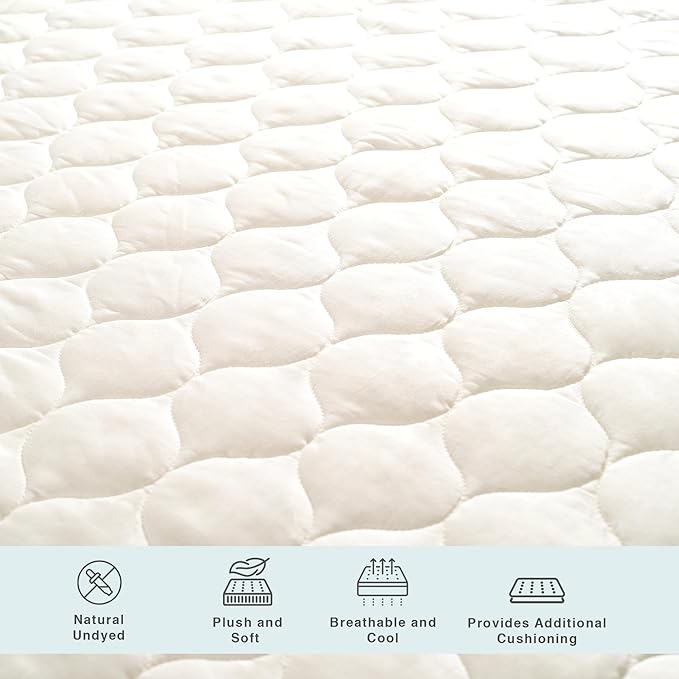 FABDREAMS Organic Quilted Mattress Protector Queen Size | Mattress Pad| Mattress Cover| Naturally Breathable | Noiseless| Fits up to 17" Deep Pocket| Temperature Regulating | Ivory