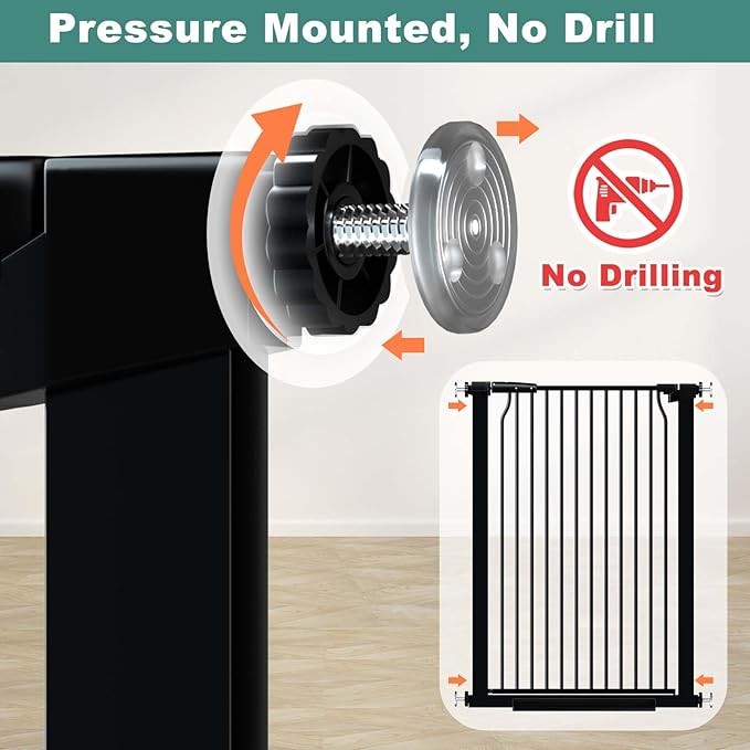 40.5" Extra Tall Baby Gate for Doorway, 72.3"-74.1" Extra Wide Long Pet Gate, No Drill Pet Safety Barrier Metal, Pressure Mounted Safety Child Gate for Stairs Walk Thru Kids or Pet Black