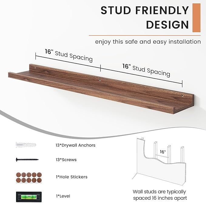 Floating Picture Ledge Shelves for Wall Set of 4, 36 Inch Wall Shelves with Lip Long Large Nursery Book Shelf for Toys Storage Kids Bookshelf Wall Mounted Living Room Bedroom Decor Frames