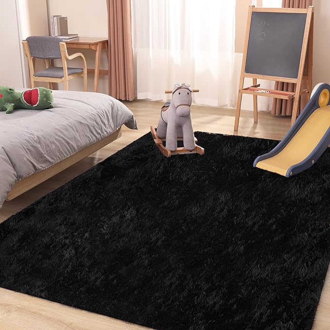 3x5 Black Rug, Area Rugs for Living Room, Soft Plush Area Rugs for Bedroom, Non-Slip Indoor Carpet for Nursery, Study Room, Playroom, Home Decor