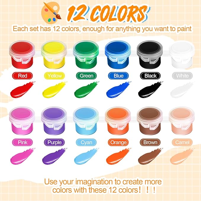 Fulmoon 72 Set Acrylic Paint Kits for Kids Adults Washable Mini Painting Kit Arts Crafts Party Favors Filled Strips Brushes Palettes Bulk for Classroom Home Kit Supplies (Vivid Color)