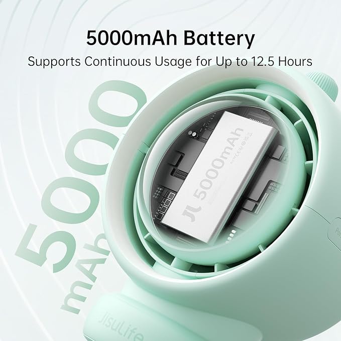 JISULIFE Stroller Fan Baby Large, Safe Bladeless for Crib, Desk, Portable Battery Rechargeable Cooling Fan with Air Turbo Tech, LED Display, Night Light, Food-Grade Gift for Mom/Dad/Friend - Green