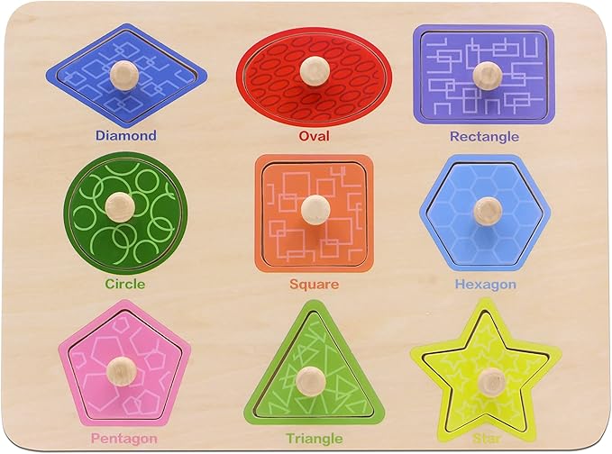 Aile Toddler Wooden Preschool Learning Shape Peg Puzzle Board Toys