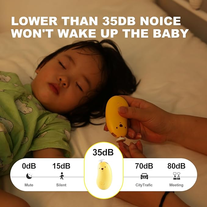 Baby Nail File Electric, Gentle Rechargeable Nail Trimmer, Baby Nail Clippers Grooming Kit Manicure Set for Infant Toddler or Adults, 6 Grinding Head Replacement Pads Yellow