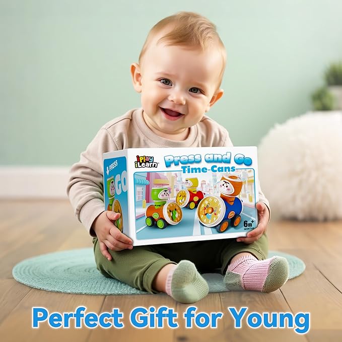 iPlay, iLearn Press to Go Car Toys Set for Toddlers 1-3, Baby Push Go Friction Racing Cars, Infant Play Vehicle Set, 1st Birthday Gifts for 6-9-12-18 Months, 1 2 3 One Years Old Boys Girls Child Kids