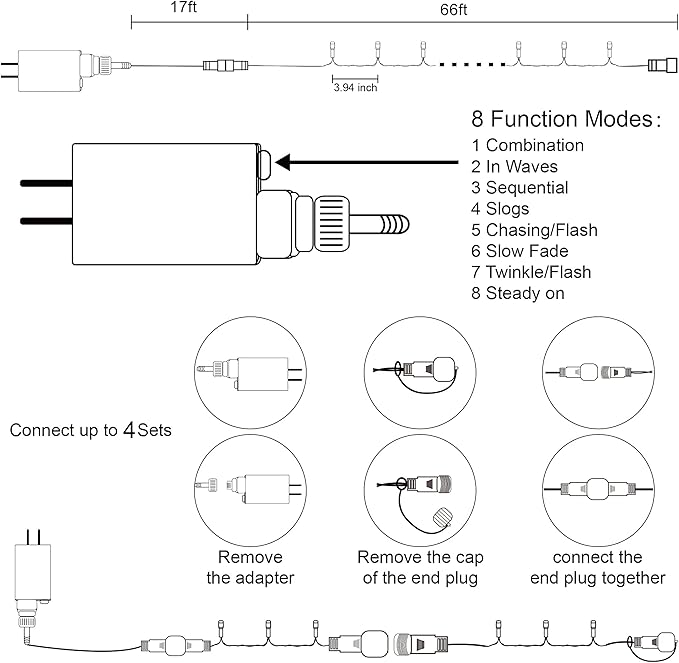 HOME LIGHTING 66ft Christmas Decorative Mini Lights, 200 LED Green Wire Fairy Starry String Lights Plug in, 8 Lighting Modes, for Indoor Outdoor Xmas Tree Wedding Party Decoration (Multicolor)