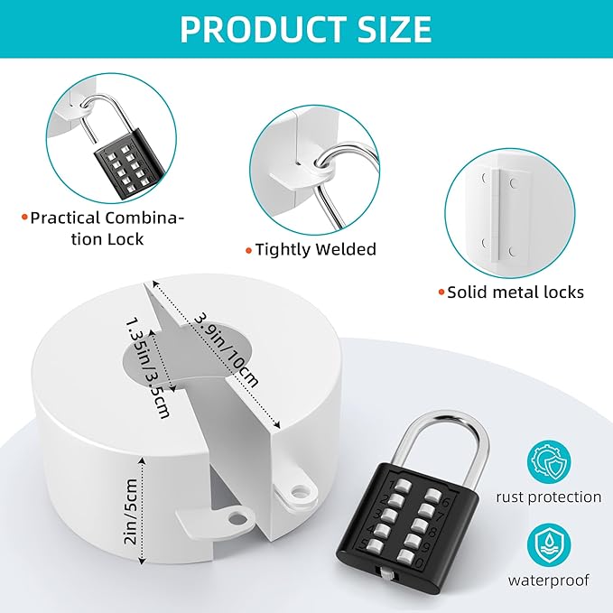 2 Pack Door Knob Lockout Device, Door Knob Cover Lock, Child Proof Door Knob Covers with Combination Padlock, Door Handle Lock for Dementia Elderly Safety, Temporary Door Lock -White