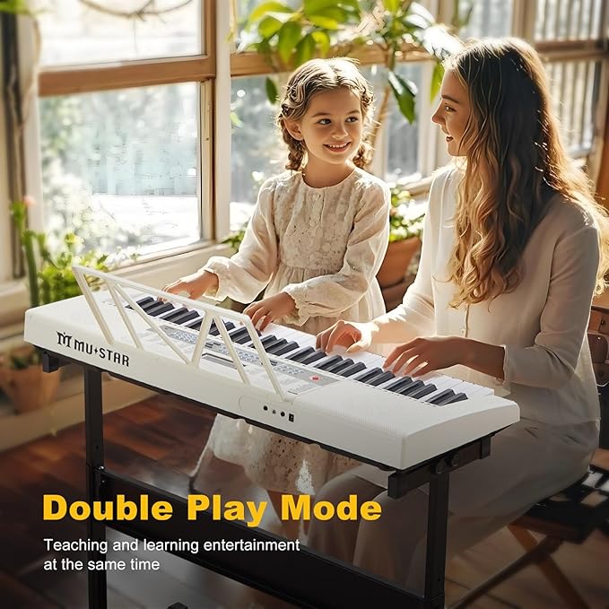 61 Key Piano Keyboard, Electric Keyboard Piano with Light-Up Keys, 255 Tones/Rhythms, Smart Learning System, Headphone, Microphone, Keyboard Stand, Stool, Stickers, Piano Keyboard Set for Beginners